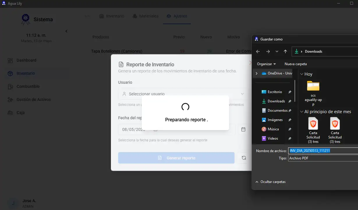 generando reporte de inventario de inventario